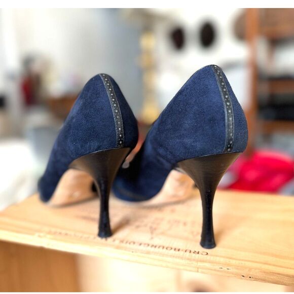 Alexandra Neel Royal Navy Blue Suede Leather Pointy Heels Size IT 38.5 = US 7.5 - Picture 8 of 12
